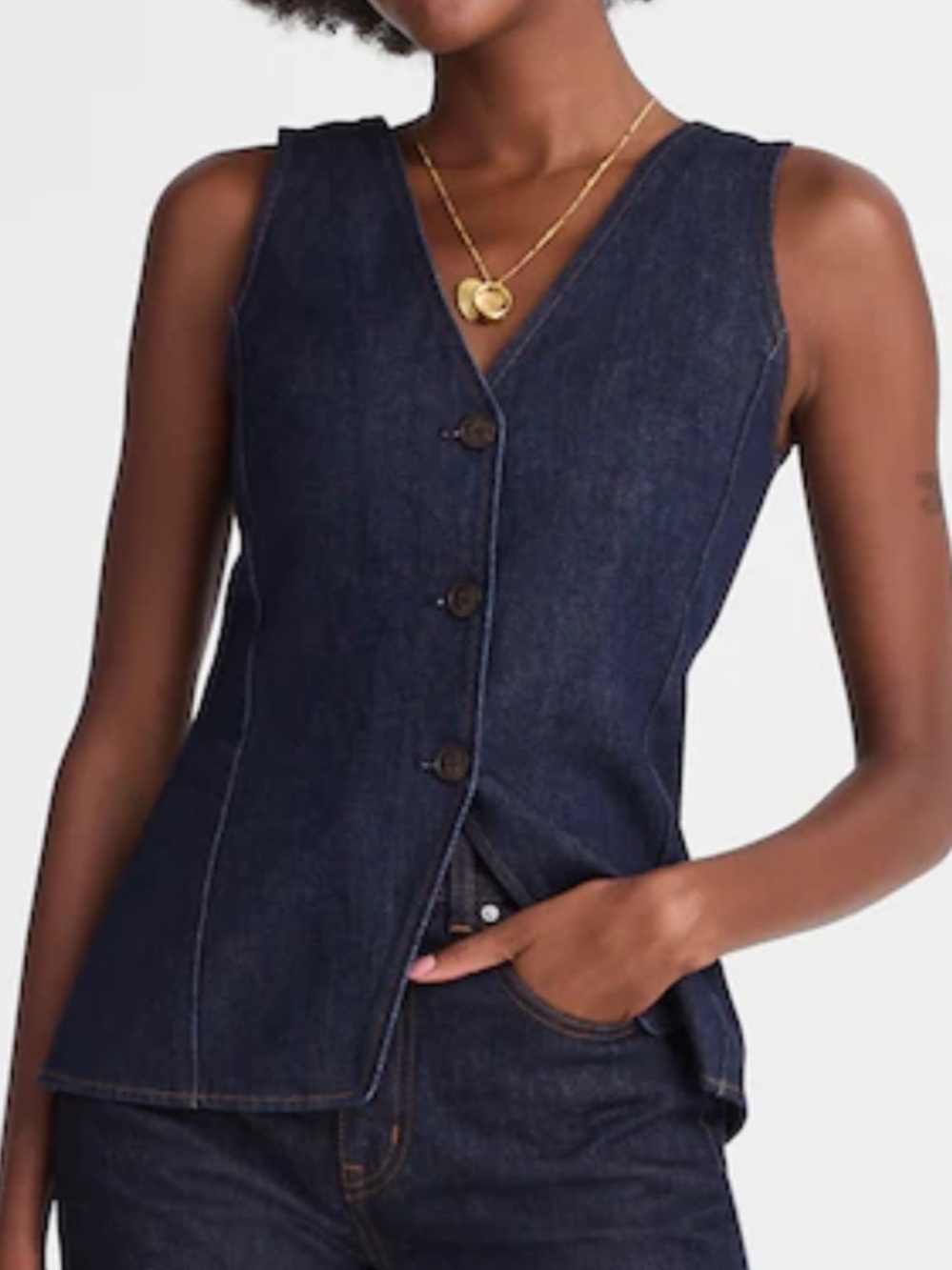 Madewell Women 2 Blue Dark Rinse Wash Longline V-Neck Denim Cutaway Vest NWT